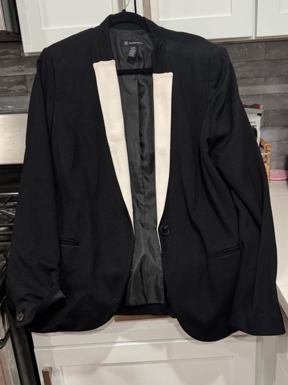 INC International Concepts Black Blazer with White Lapel